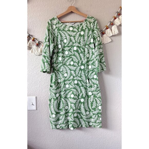 Boden Cotton Green Floral Half Sleeve Aline Midi Dress Modest Coastal Tropical 6 - Picture 1 of 8
